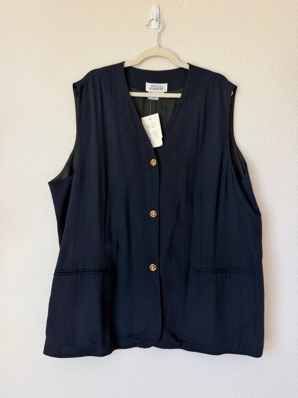 Nicole Summers NWT Navy Wool Blend Vest Gold Buttons Minimalist 2W